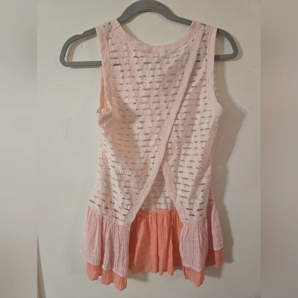 Anthropologie A'reve Mesh Coral Pink Open Back Sleeveless Ruffle Blouse Size Sm - Picture 4 of 4
